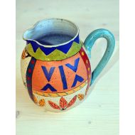 /IritPottery A Naive Painted Pitcher, Hand Painted Ceramic Pitcher, Hand Made Ceramic Jar, READY TO SHIP