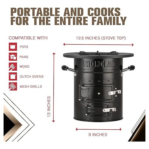  Supply Rocket Stove - Camping Wood Stove for Emergency Preparedness, Survival, Off Grid Living Supplies - Portable Wood Burning Stove with Canvas Storage Bag and Fuel Support System