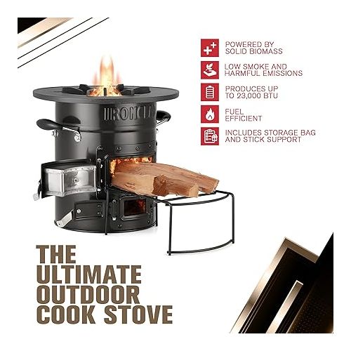  Supply Rocket Stove - Camping Wood Stove for Emergency Preparedness, Survival, Off Grid Living Supplies - Portable Wood Burning Stove with Canvas Storage Bag and Fuel Support System