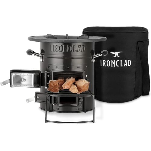  Ironclad Supply Rocket Stove ? Portable Outdoor Wood Burning Stove For Camping, Emergency Preparedness, Bushcraft ? Includes Canvas Storage Bag and Fuel Support System