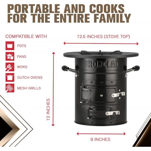  Ironclad Supply Rocket Stove ? Portable Outdoor Wood Burning Stove For Camping, Emergency Preparedness, Bushcraft ? Includes Canvas Storage Bag and Fuel Support System