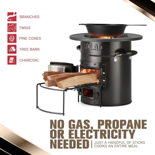  Ironclad Supply Rocket Stove ? Portable Outdoor Wood Burning Stove For Camping, Emergency Preparedness, Bushcraft ? Includes Canvas Storage Bag and Fuel Support System