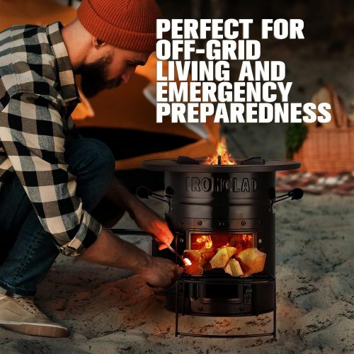  Ironclad Supply Rocket Stove ? Portable Outdoor Wood Burning Stove For Camping, Emergency Preparedness, Bushcraft ? Includes Canvas Storage Bag and Fuel Support System