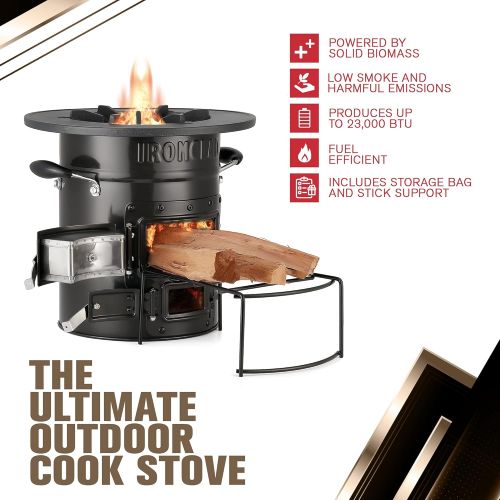  Ironclad Supply Rocket Stove ? Portable Outdoor Wood Burning Stove For Camping, Emergency Preparedness, Bushcraft ? Includes Canvas Storage Bag and Fuel Support System