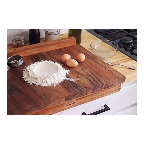  Ironwood Gourmet Double-Sided Countertop Lyon Pastry/Cutting Board With Gravy Groove, Acacia Wood 17.25 x 24 x 1.25 inches