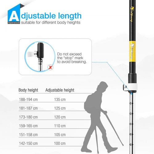  IsYoung isYoung Hiking Trekking Poles 2-Pack Lightweight Aluminum Alpenstocks Mountaineering Anti Shock Trekking Poles with Accessories and Carrying Bag