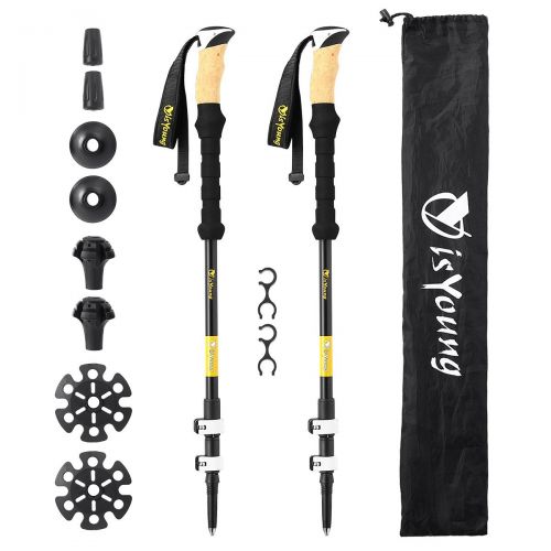  IsYoung isYoung Hiking Trekking Poles 2-Pack Lightweight Aluminum Alpenstocks Mountaineering Anti Shock Trekking Poles with Accessories and Carrying Bag