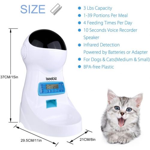  [아마존핫딜][아마존 핫딜] Iseebiz Automatic Cat Feeder 3L Pet Food Dispenser Feeder for Medium & Large Cat Dog4 Meal, Voice Recorder & Timer Programmable, Portion Control