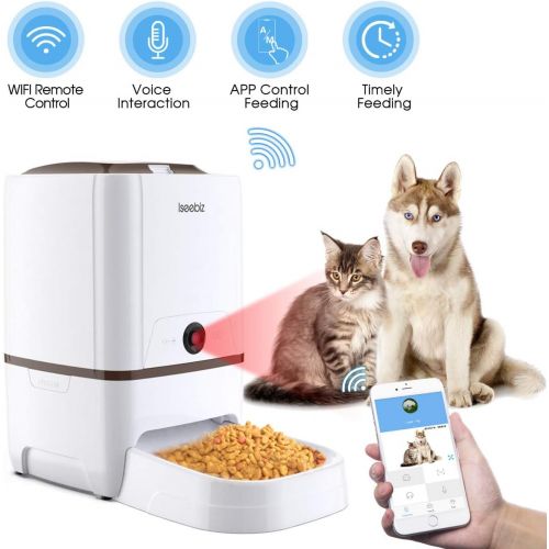  Iseebiz Automatic Cat Feeder Pet Food Dispenser Feeder Medium Large Cat Dog4 Meal, Voice Recorder Timer Programmable,Portion Control