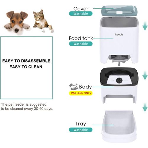  Iseebiz Automatic Cat Feeder Pet Food Dispenser Feeder Medium Large Cat Dog4 Meal, Voice Recorder Timer Programmable,Portion Control