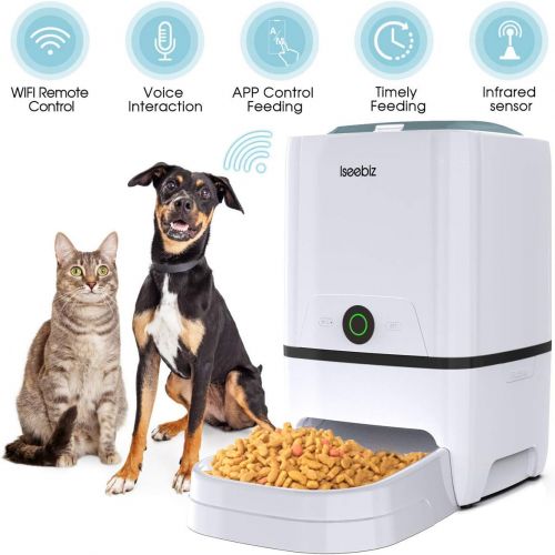  Iseebiz Automatic Cat Feeder Pet Food Dispenser Feeder Medium Large Cat Dog4 Meal, Voice Recorder Timer Programmable,Portion Control