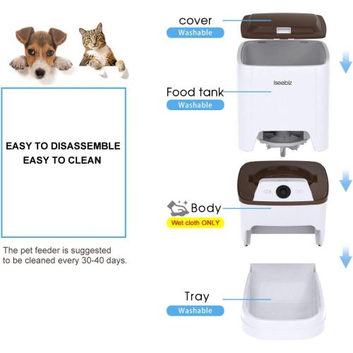  Iseebiz Automatic Cat Feeder Pet Food Dispenser Feeder Medium Large Cat Dog4 Meal, Voice Recorder Timer Programmable,Portion Control