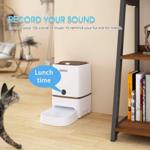  Iseebiz Automatic Cat Feeder Pet Food Dispenser Feeder Medium Large Cat Dog4 Meal, Voice Recorder Timer Programmable,Portion Control