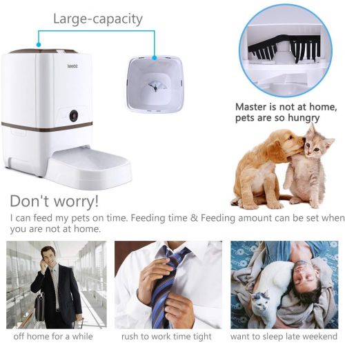  Iseebiz Automatic Cat Feeder Pet Food Dispenser Feeder Medium Large Cat Dog4 Meal, Voice Recorder Timer Programmable,Portion Control