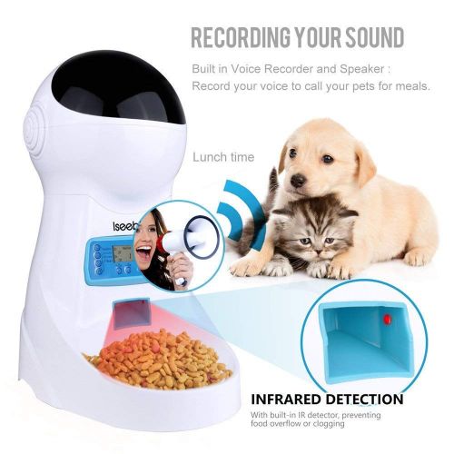  Iseebiz Automatic Cat Feeder 3L Pet Food Dispenser Feeder for Medium and Large Cat Dog4 Meal, Voice Recorder and Timer Programmable,Portion Control …