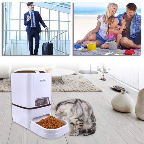  Iseebiz Automatic Pet Feeder, Dogs Cats Food Dispenser with Voice Record Remind, Timer Programmable, Portion Control, Distribution Alarm, IR Detect, 4 Meals a Day for Dogs Cats