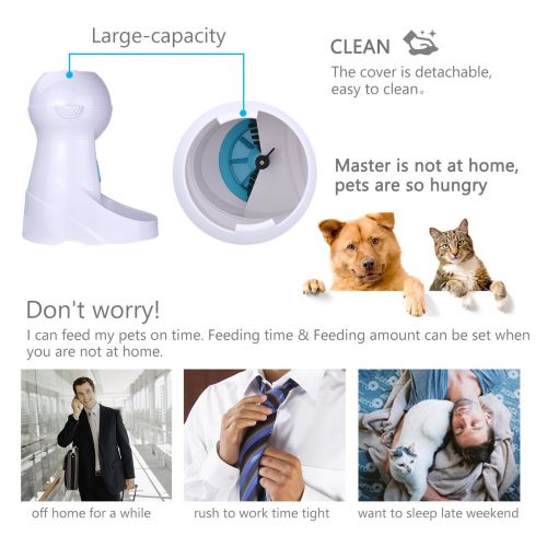  Iseebiz Automatic Pet Feeder, Dogs Cats Food Dispenser with Voice Record Remind, Timer Programmable, Portion Control, Distribution Alarm, IR Detect, 4 Meals a Day for Dogs Cats