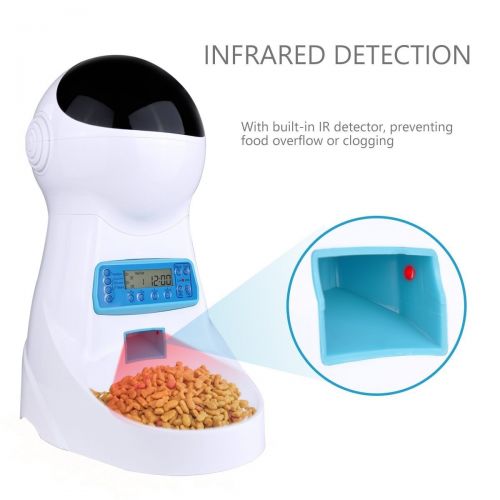  Iseebiz Automatic Pet Feeder, Dogs Cats Food Dispenser with Voice Record Remind, Timer Programmable, Portion Control, Distribution Alarm, IR Detect, 4 Meals a Day for Dogs Cats