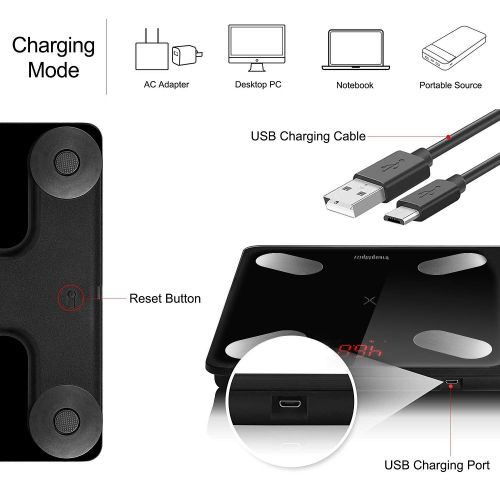  Isightguard isightguard Bluetooth Body Fat Scale USB Rechargeable Smart Digital Bathroom Weight Scale with iOS & Android Smartphone App Wireless BMI Scale Body Fat Monitors, 396lbs