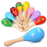 [아마존베스트]E-lishine Mini Wooden Maracas Rattles Egg Shaker Kids Musical Party Favor Kid Baby Shaker Sand Hammer Toy (Random Color Pattern)