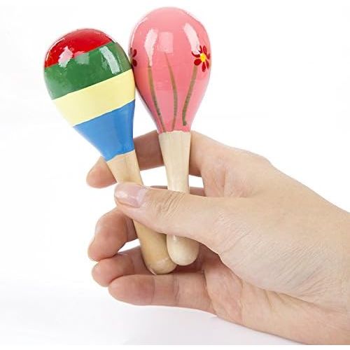  [아마존베스트]E-lishine Mini Wooden Maracas Rattles Egg Shaker Kids Musical Party Favor Kid Baby Shaker Sand Hammer Toy (Random Color Pattern)