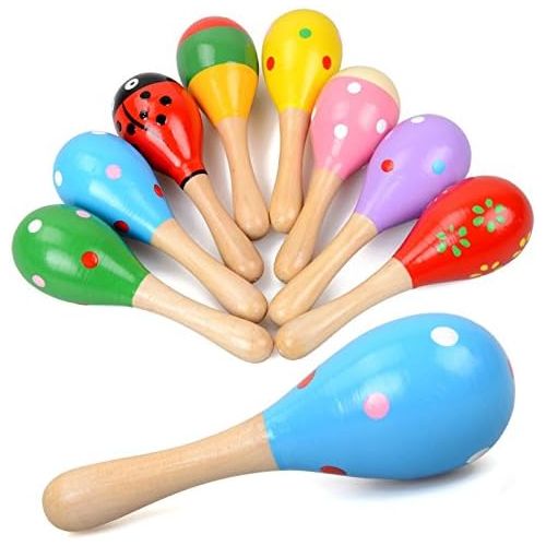  [아마존베스트]E-lishine Mini Wooden Maracas Rattles Egg Shaker Kids Musical Party Favor Kid Baby Shaker Sand Hammer Toy (Random Color Pattern)