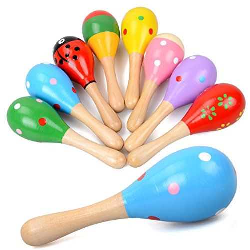  [아마존베스트]E-lishine Mini Wooden Maracas Rattles Egg Shaker Kids Musical Party Favor Kid Baby Shaker Sand Hammer Toy (Random Color Pattern)