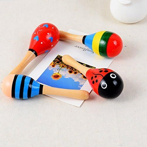  [아마존베스트]E-lishine Mini Wooden Maracas Rattles Egg Shaker Kids Musical Party Favor Kid Baby Shaker Sand Hammer Toy (Random Color Pattern)