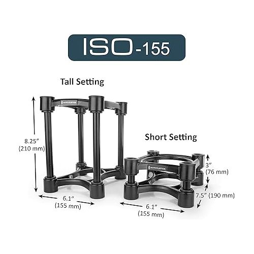  IsoAcoustics Iso-Stand Series Speaker Isolation Stands with Height & Tilt Adjustment: Iso-155 (6.1” x 7.5”) Pair