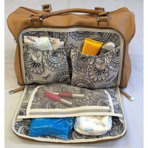  Isoki Large Diaper Bag Brushed Gold Vegan Faux Leather Double Zip Satchel 13 Pockets with Changing...