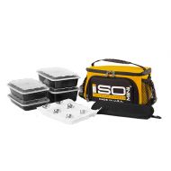 Isolator Fitness 2 Meal ISOMINI Meal Prep Management Insulated Lunch Bag Cooler with 4 Stackable Meal Prep Containers,ISOBRICK, and Shoulder Strap - Made in USA (Gold)