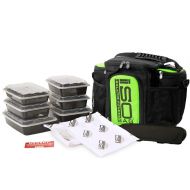 Isolator Fitness 3 Meal ISOBAG Meal Prep Management Insulated Lunch Bag Cooler with 6 Stackable Meal Prep Containers, 2 ISOBRICKS, and Shoulder Strap - MADE IN USA (Black/Neon Gree