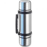 Isosteel Duo VA-9562DQ Vacuum-Insulated Thermos Flask with Quickstop Single-Hand Pouring System and 2 Screw-Off Drinking Cups 1.0 L 188 Stainless Steel