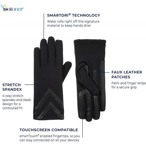  ISOTONER isotoner Women’s Spandex Touchscreen Cold Weather Gloves with Warm Fleece Lining and Chevron Details