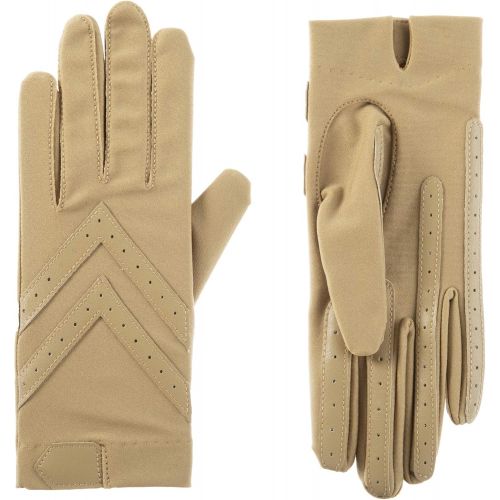  ISOTONER isotoner Women’s Spandex Stretch Shortie Cold Weather Gloves with Leather Palms and Chevron Details