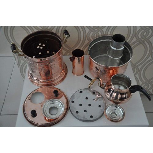  Istanbulhomecollection Samovar Copper Turkish Samovar with Copper Teapot Tea Maker Kettle & Pot Free Energy Water Heater Tinned Camping Hiking Hunting BBQ Semaver Samavar by istanbulhomecollection Samovar