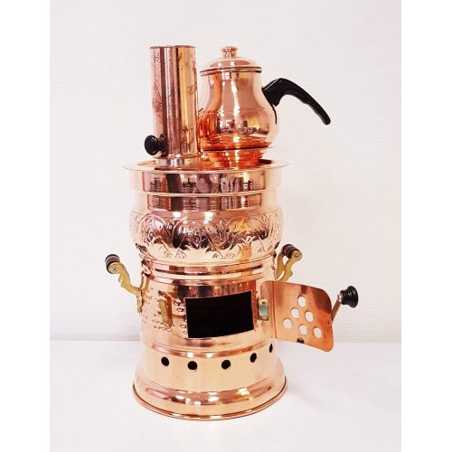  Istanbulhomecollection Samovar Copper Turkish Samovar with Copper Teapot Tea Maker Kettle & Pot Free Energy Water Heater Tinned Camping Hiking Hunting BBQ Semaver Samavar by istanbulhomecollection Samovar