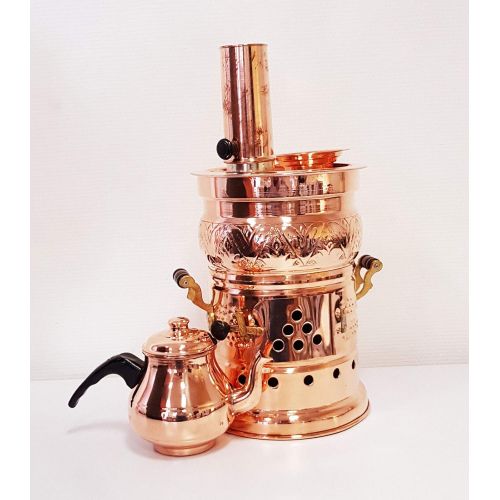  Istanbulhomecollection Samovar Copper Turkish Samovar with Copper Teapot Tea Maker Kettle & Pot Free Energy Water Heater Tinned Camping Hiking Hunting BBQ Semaver Samavar by istanbulhomecollection Samovar