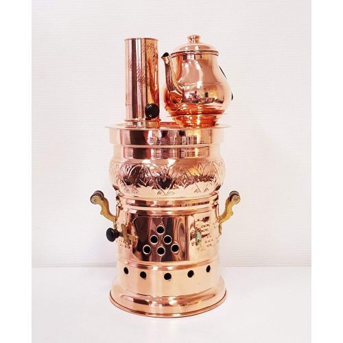  Istanbulhomecollection Samovar Copper Turkish Samovar with Copper Teapot Tea Maker Kettle & Pot Free Energy Water Heater Tinned Camping Hiking Hunting BBQ Semaver Samavar by istanbulhomecollection Samovar