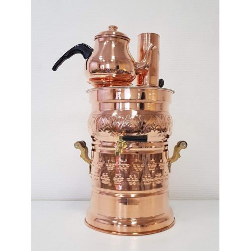  Istanbulhomecollection Samovar Copper Turkish Samovar with Copper Teapot Tea Maker Kettle & Pot Free Energy Water Heater Tinned Camping Hiking Hunting BBQ Semaver Samavar by istanbulhomecollection Samovar