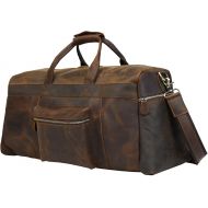 Iswee Duffle Genuine Leather Weekender Travel Duffel luggage Bag Oversize (Coffee)