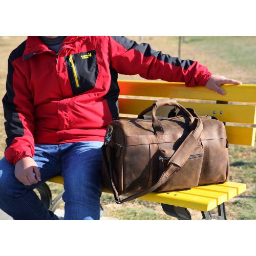  Iswee Duffle Genuine Leather Weekender Travel Duffel luggage Bag Oversize (Coffee)