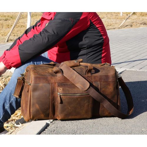  Iswee Duffle Genuine Leather Weekender Travel Duffel luggage Bag Oversize (Coffee)