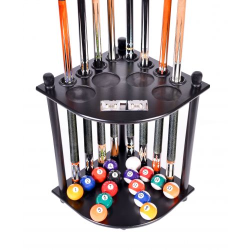  Iszy Billiards Pool Cue Rack Only 8 Pool Cue - Billiard Stick & Ball Floor Rack With Score Counters Black Finish