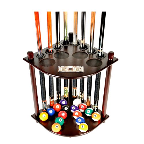  Iszy Billiards Pool Cue Rack Only 8 Pool Cue - Billiard Stick & Ball Floor Rack With Score Counters Mahogany Finish