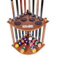 Iszy Billiards Cue Rack Only - 8 Pool Billiard Stick & Ball Floor Stand With Scorer Choose Mahogany, Black or Oak Finish