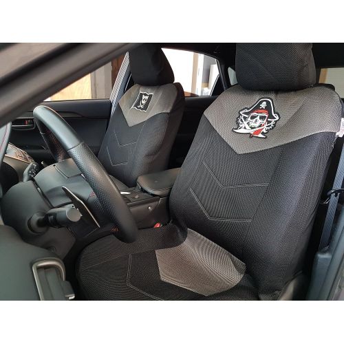  Itailormaker Pirates Captain Skull Cross Bones Embroidery Cool Airflow Spacer Mesh Red Grey Black Auto Airbag Car Truck SUV Seat Covers 9PCS Universal Full Set For Low Bucket Seats Split Rear B