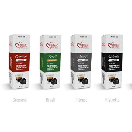  Italian Coffee capsules compatible with Starbucks Verismo, CBTL, Caffitaly, K-fee systems (Sampler, 4 flavors, 40 pods tot., No decaf)