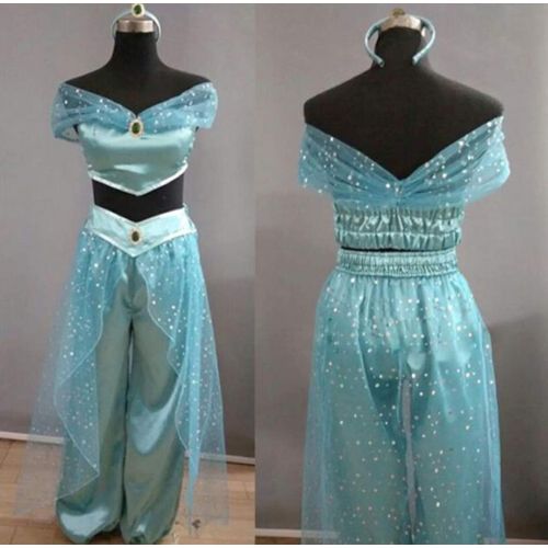  Itifu Women Aladdin Jasmine Princess Costumes Fancy Sequin Suit Dress Halloween Party Cosplay