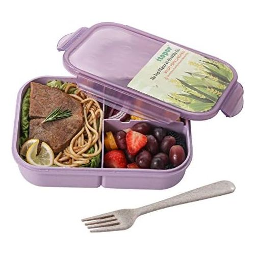  [아마존베스트]ITOPOR Bento Box,Bento lunch Box for Kids and Adults, Leakproof Lunch Containers with 3 Compartments, Lunch box Made by Wheat Fiber Material(Purple) By Itopor